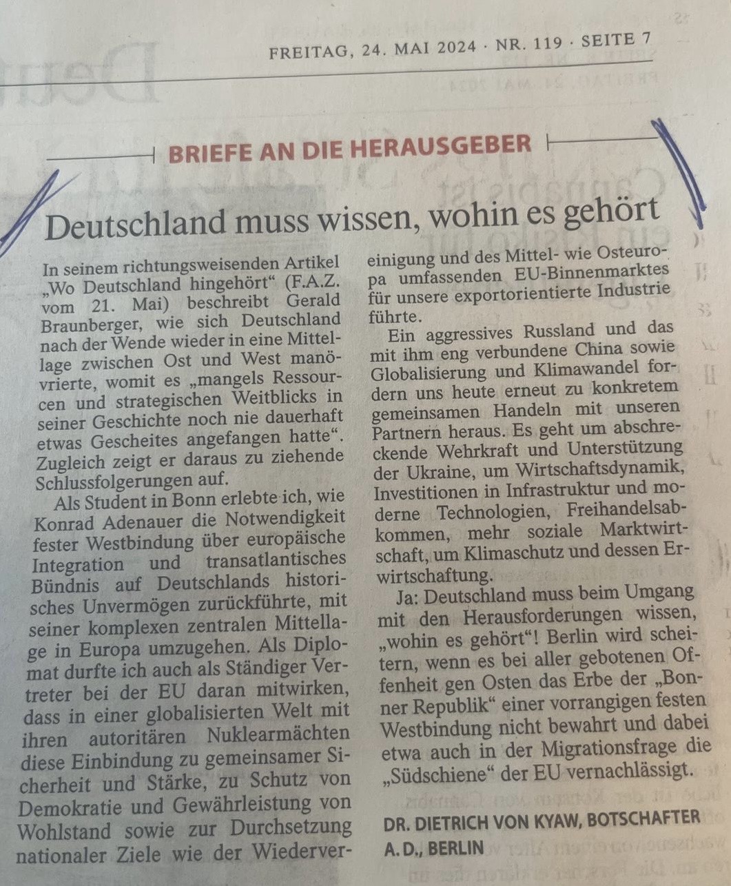 Deutschland muss wissen, wohin es gehört